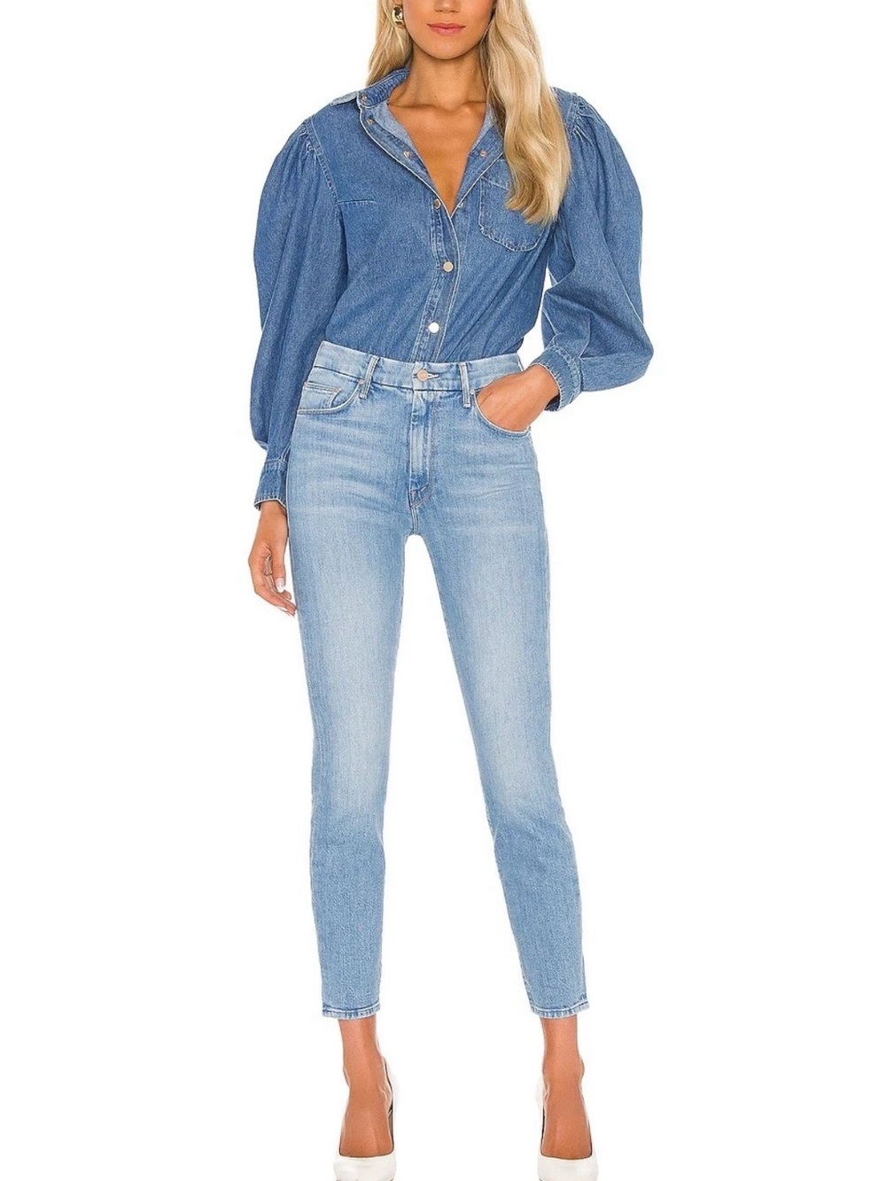 MOTHER Light Blue Cropped High-Rise Skinny Jeans